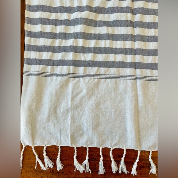 100% Cotton Ivory and Gray Striped Scarf, NEW - Picture 3 of 4